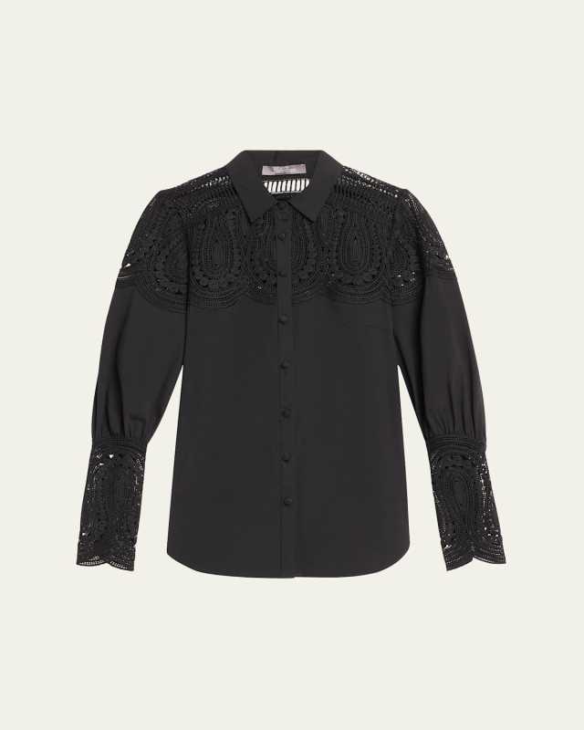 Embroidered Button-Down Top